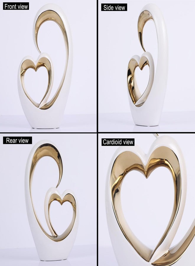 Oliruim White Gold Ceramic Heart Statues - Abstract Home Sculptures for Bedroom, Wedding, Valentine Decor & Gifts for Women - Image 4